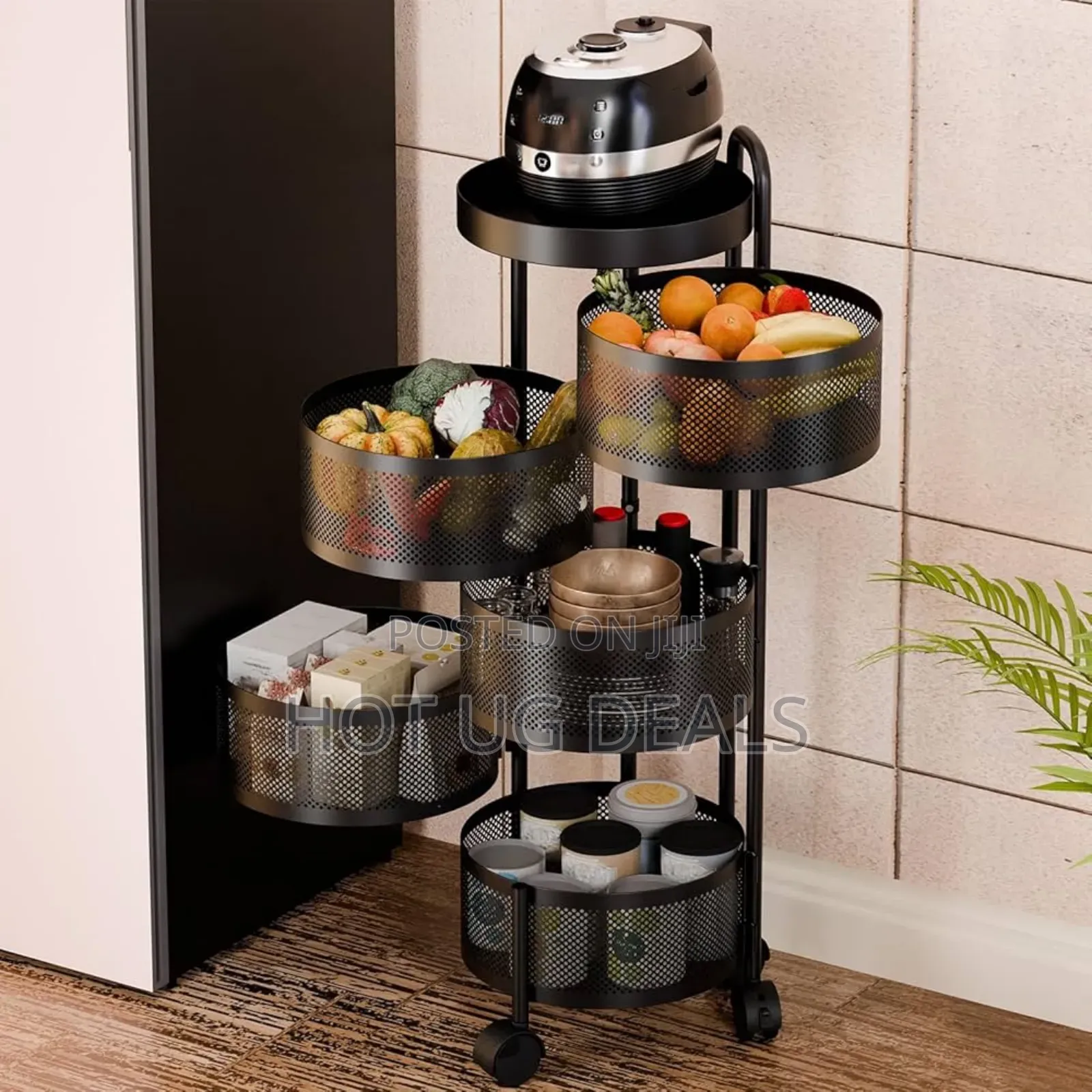 Kitchen Multilayer Rotating 5 Rack Multifunctional-black