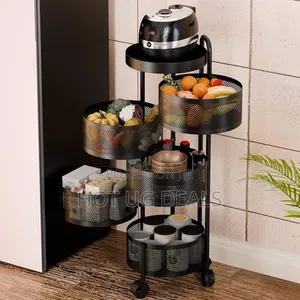 Kitchen Multilayer Rotating 5 Rack Multifunctional-black