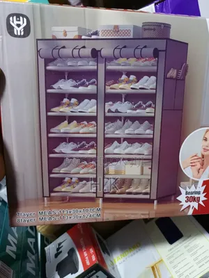Double-Column Shoe Rack With a Fabric Cover.