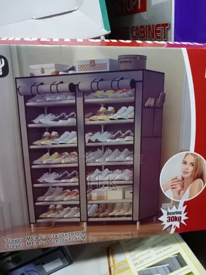 Double-Column Shoe Rack With a Fabric Cover.
