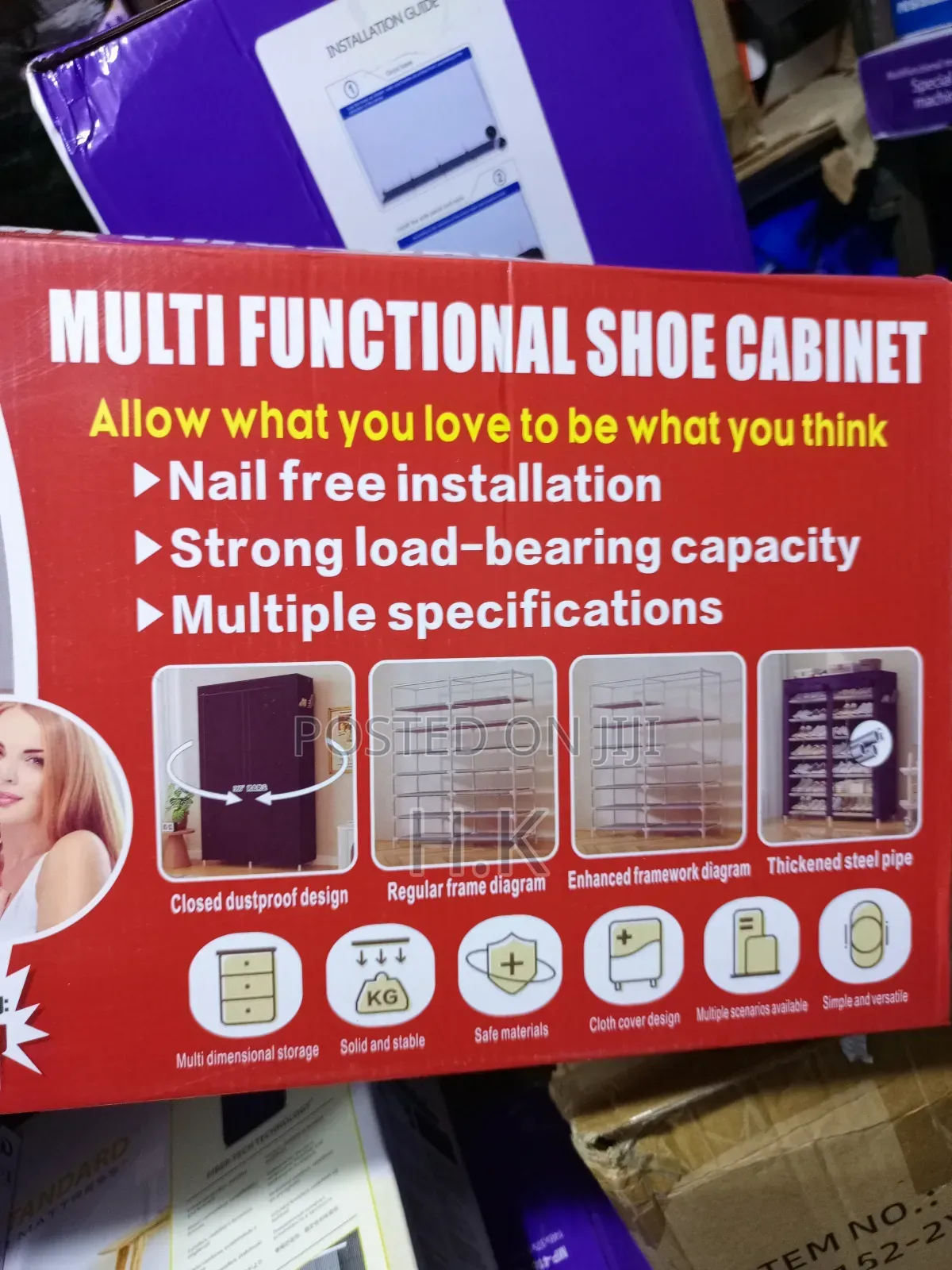 Double-Column Shoe Rack With a Fabric Cover.