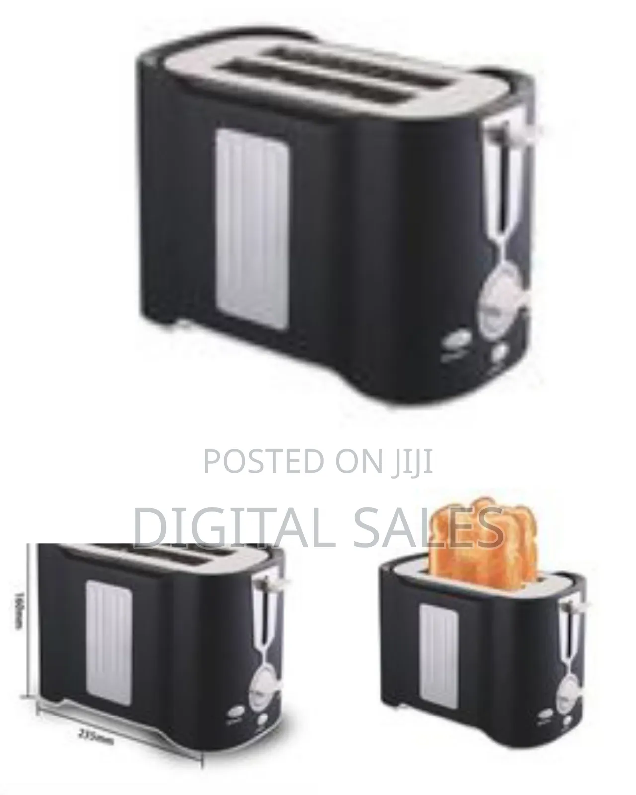 DSP Light Food 2 Slice Electric Breakfast Bread Toaster Oven -Black