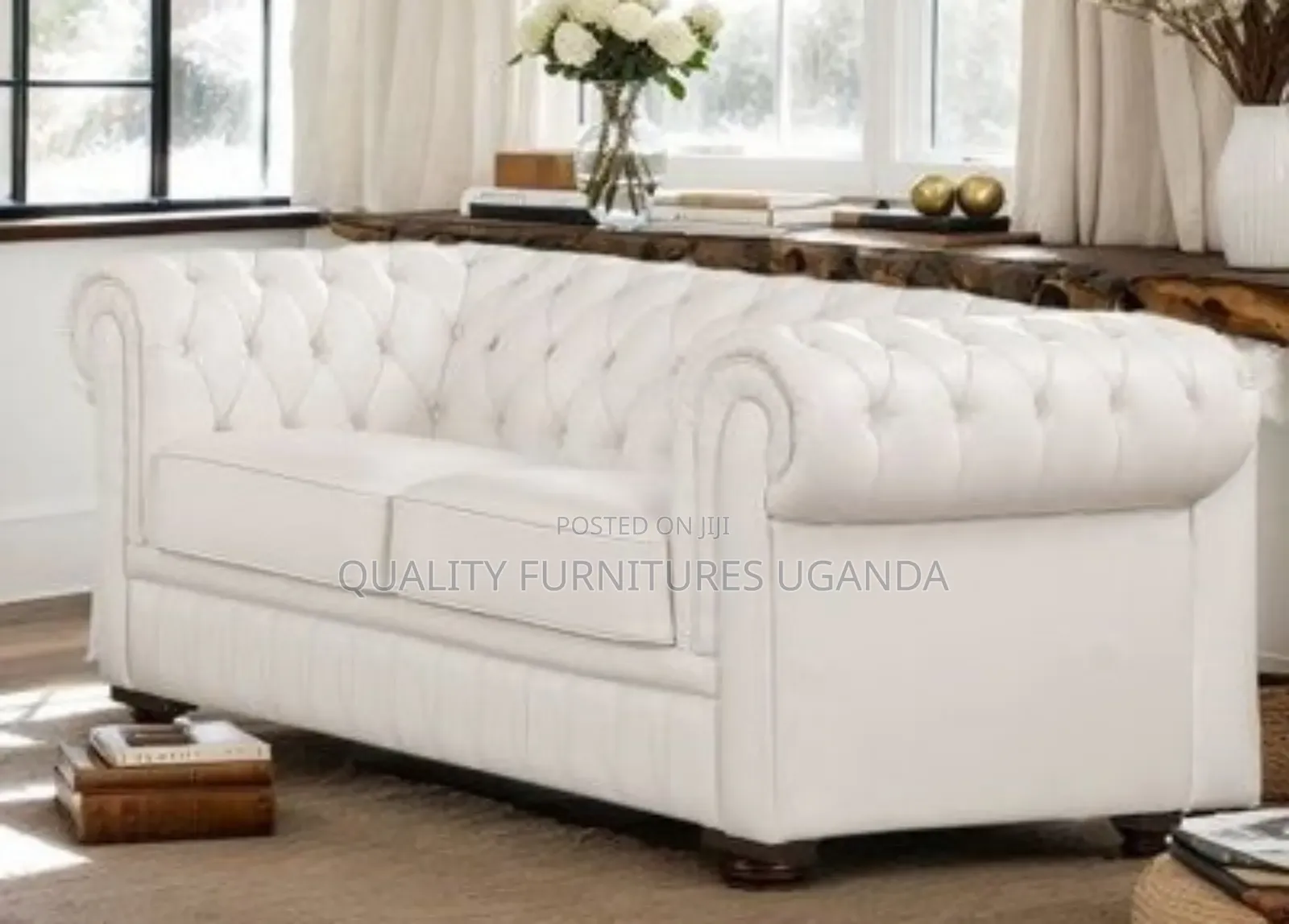 White Leathered Chesterfield Couch
