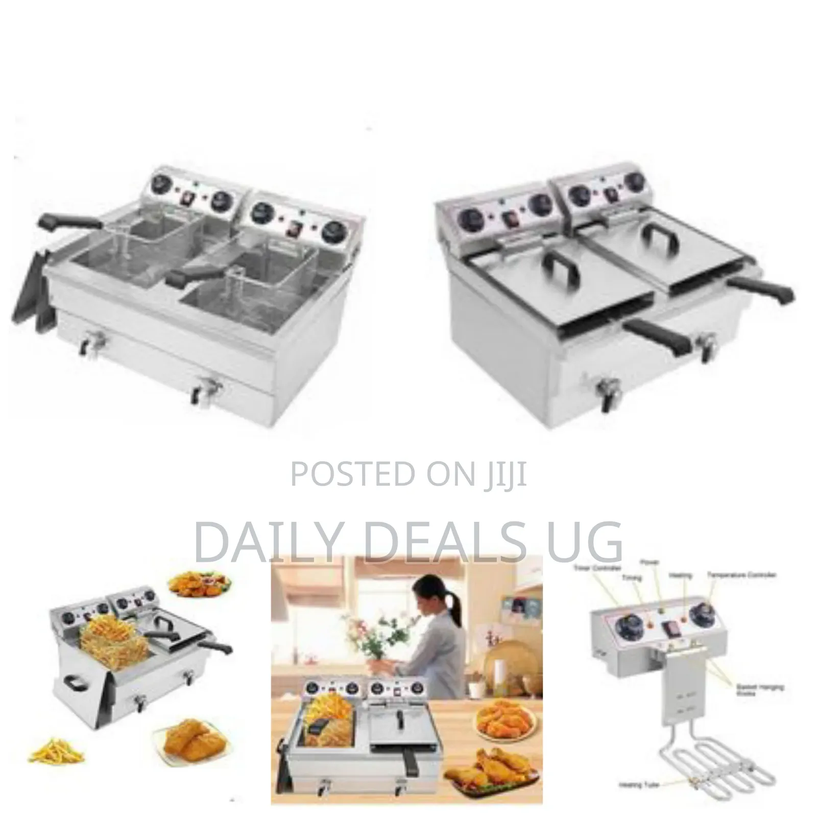 16 Litres Commercial Double Tank Electric Oil Deep Fryer With Basket