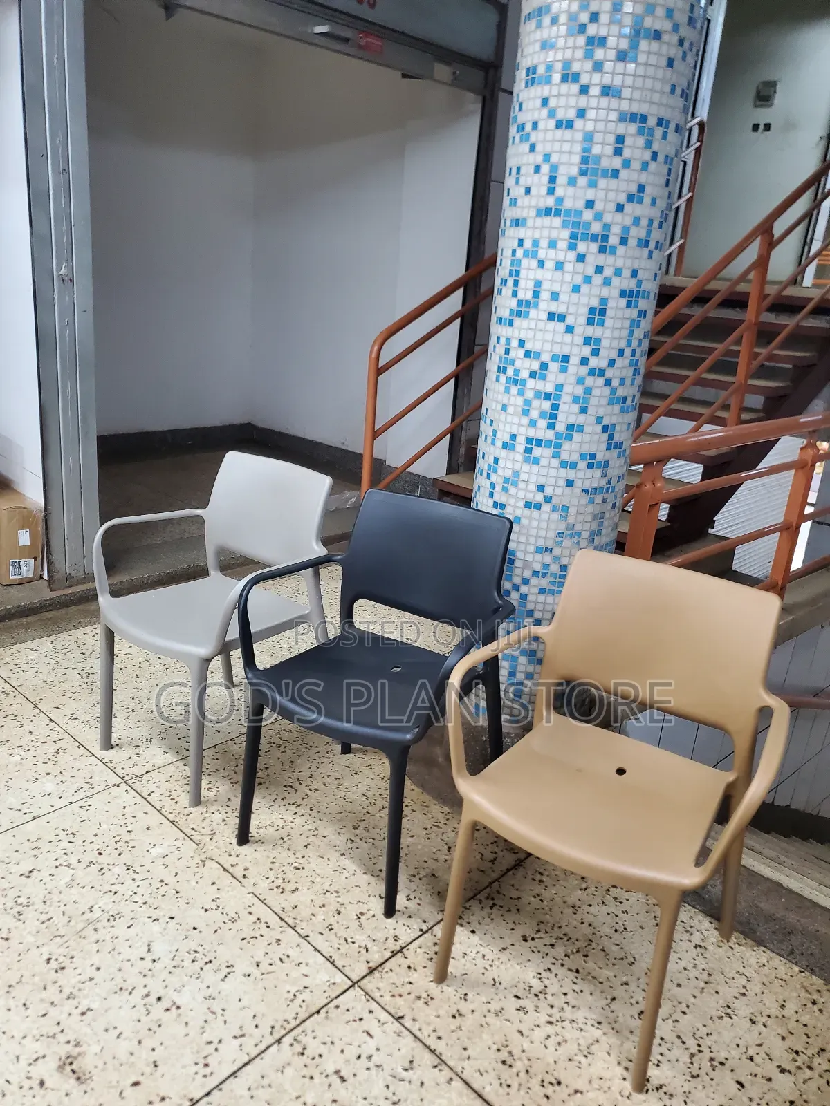 Beige Armed Plastic Chairs Plastic Chairs