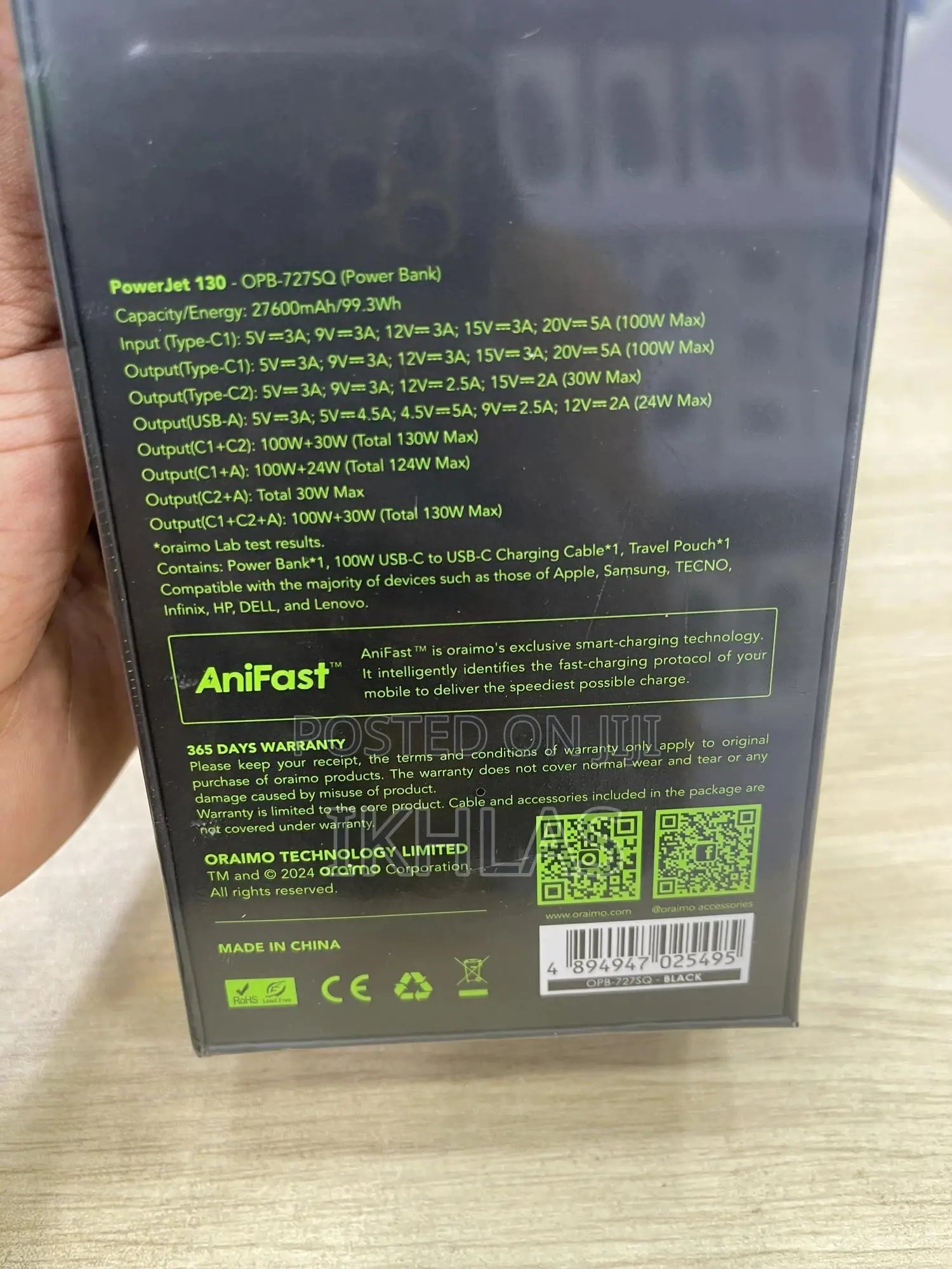 Oraimo Power Bank Power Jet 130 (Opb 727sq)