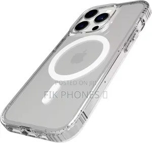 Transparent Phone Case With Magsafe Compatibility for an iPhone.