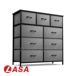 9-Tier Dark Grey Fabric Cabinet – Spacious Sturdy