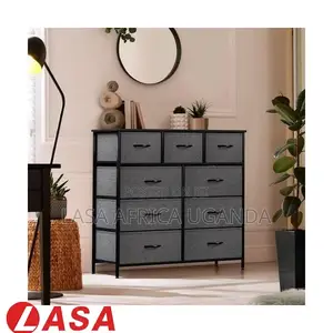 9-Tier Dark Grey Fabric Cabinet – Spacious Sturdy