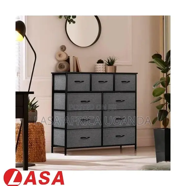 9-Tier Dark Grey Fabric Cabinet – Spacious Sturdy