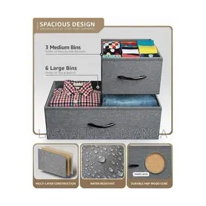 9-Tier Dark Grey Fabric Cabinet – Spacious Sturdy