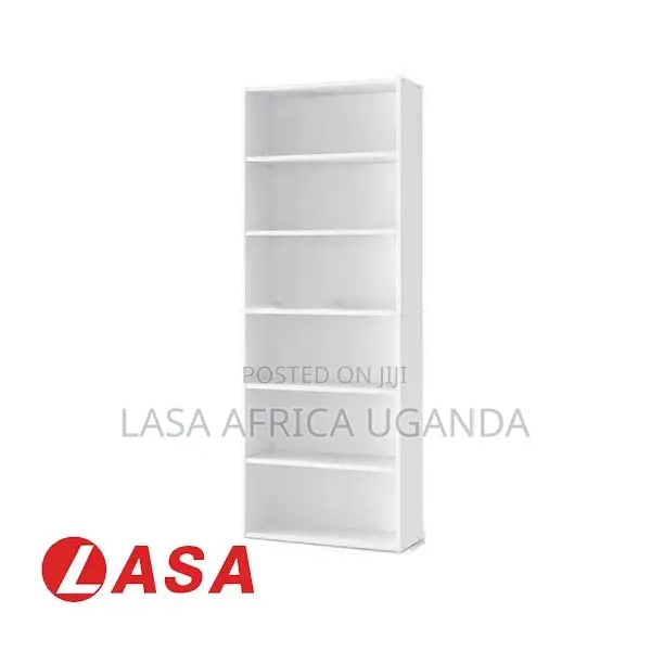 6-Shelf Bookcase – White Wooden Storage for Home