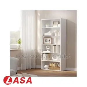 6-Shelf Bookcase – White Wooden Storage for Home