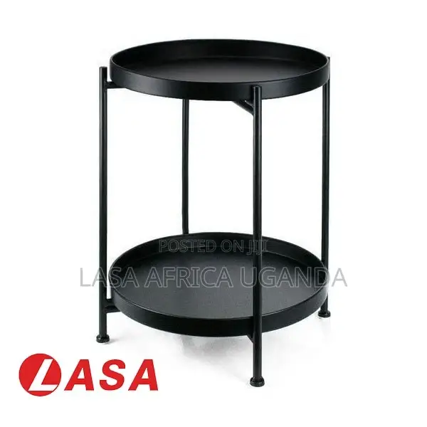 2 Tier Metal Round Tray Side Coffee Sofa End Black Table