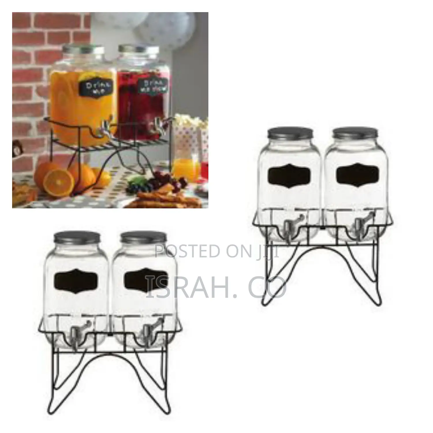 Glass Beverage Drink Twin 2 Dispensers With Stand