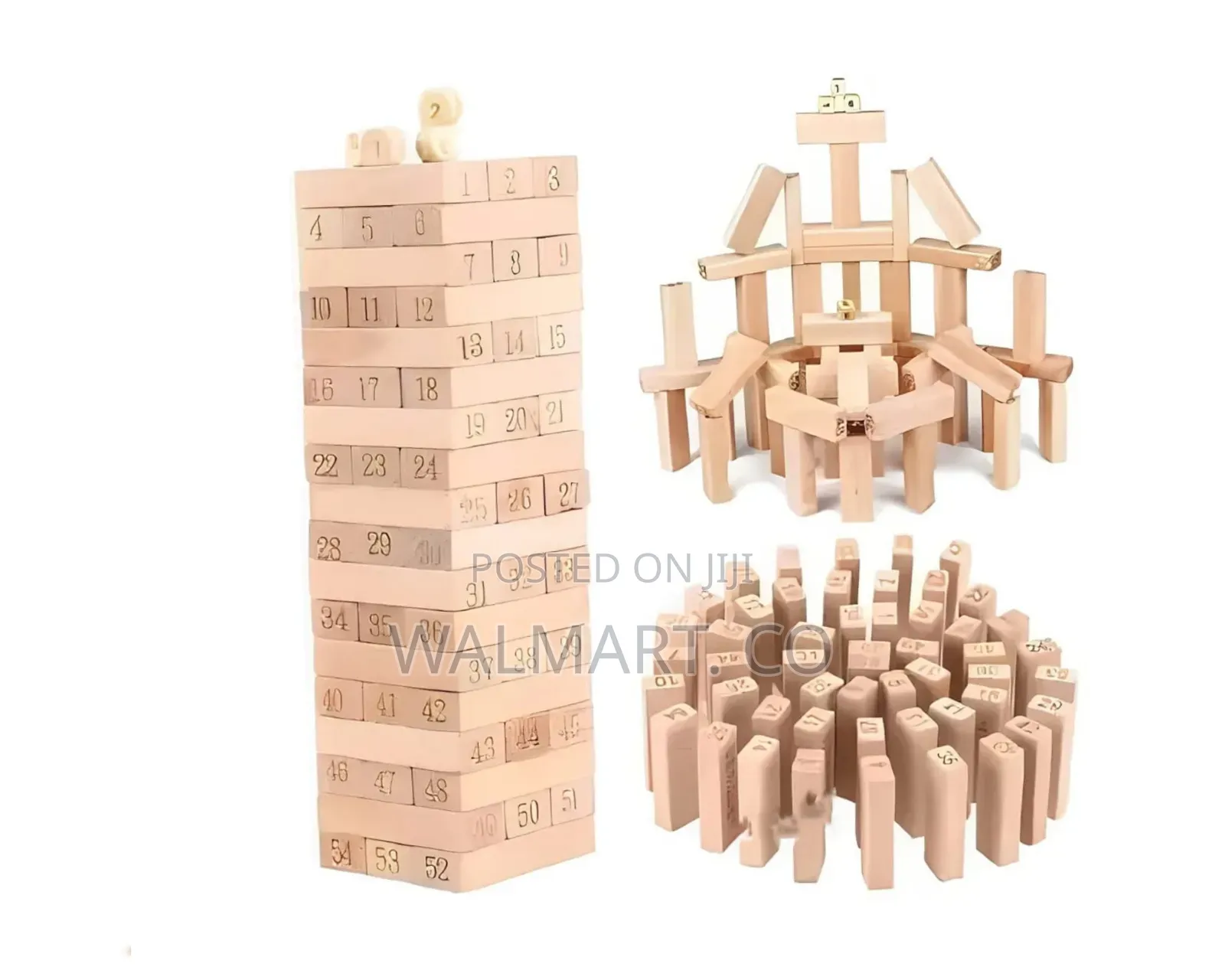 54 Pieces Wooden Jenga Blocks With 4 PCS Dice