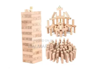 54 Pieces Wooden Jenga Blocks With 4 PCS Dice