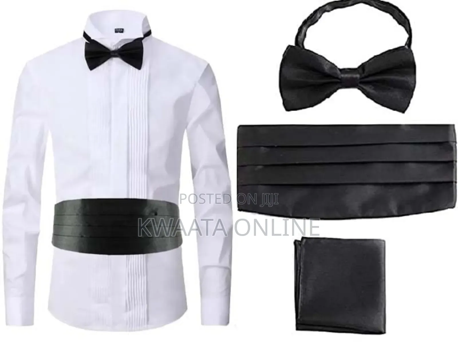 Men's Cummerbund Bowtie Set Hanky Pocket Square Waistband Set