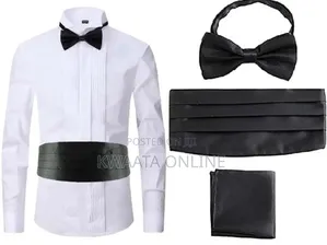 Men's Cummerbund Bowtie Set Hanky Pocket Square Waistband Set