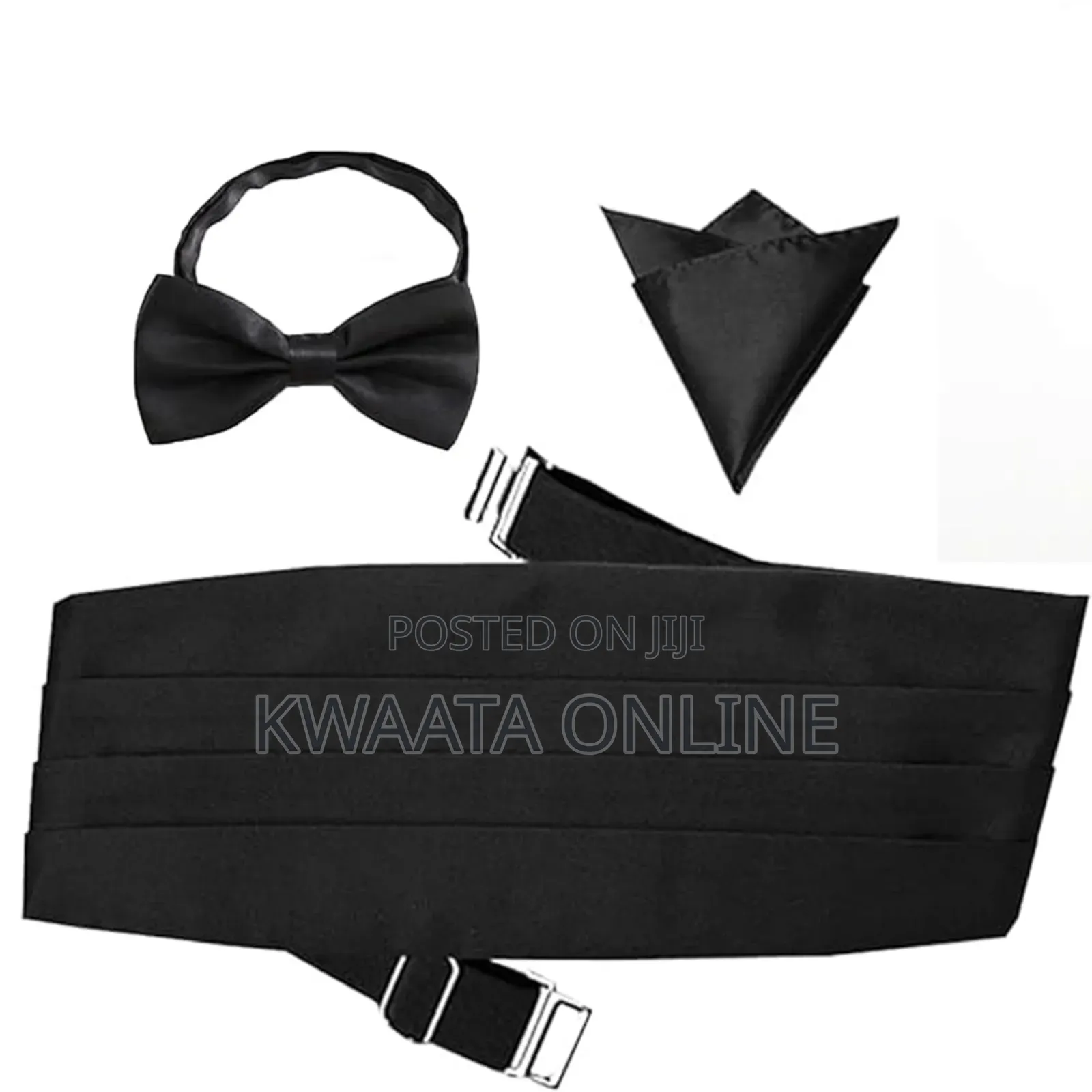 Men's Cummerbund Bowtie Set Hanky Pocket Square Waistband Set