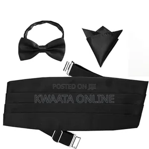 Men's Cummerbund Bowtie Set Hanky Pocket Square Waistband Set