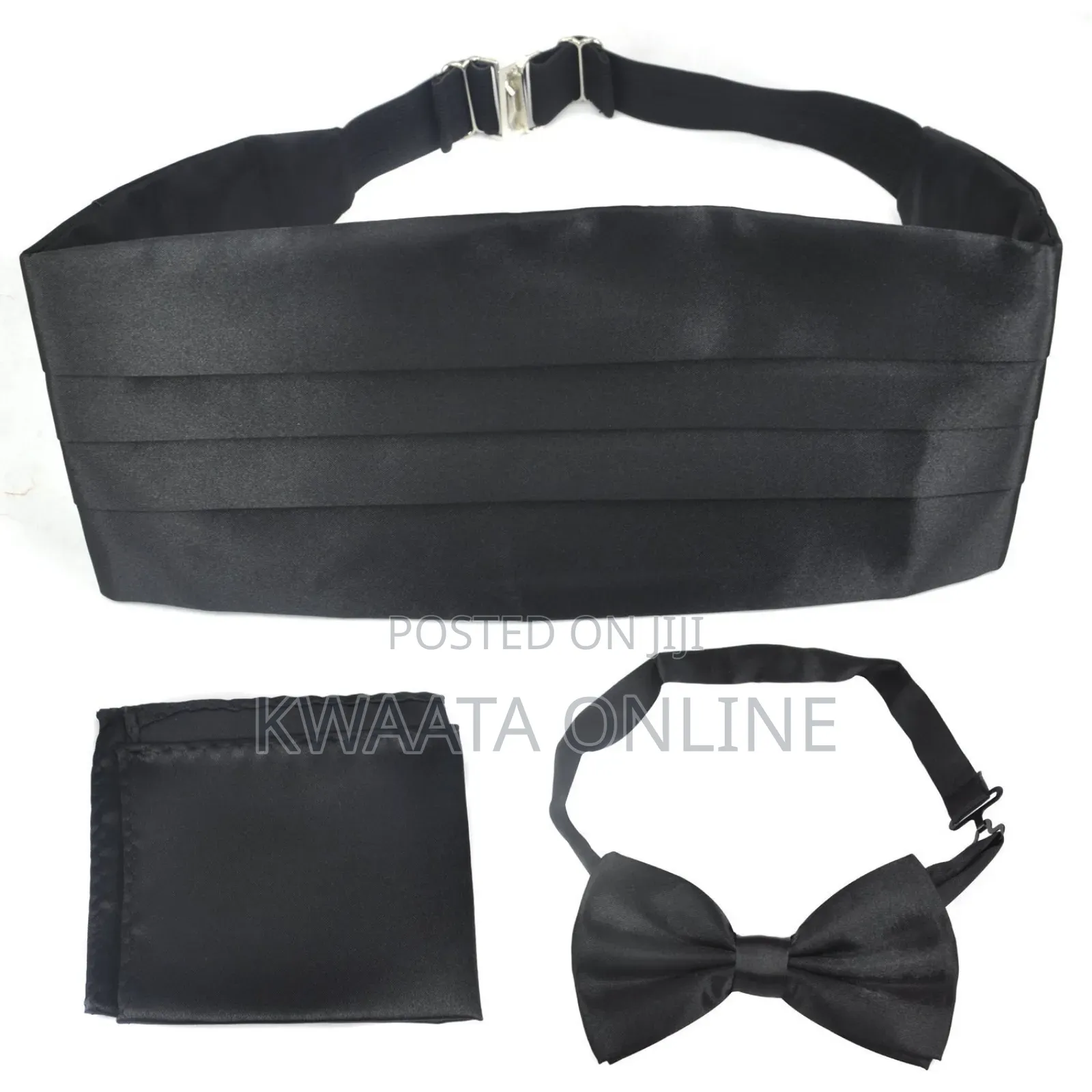 Men's Cummerbund Bowtie Set Hanky Pocket Square Waistband Set