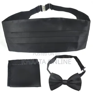 Men's Cummerbund Bowtie Set Hanky Pocket Square Waistband Set