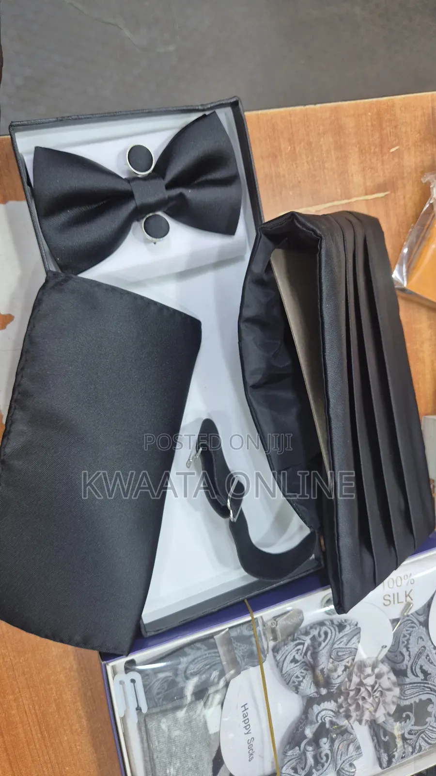 Men's Cummerbund Bowtie Set Hanky Pocket Square Waistband Set