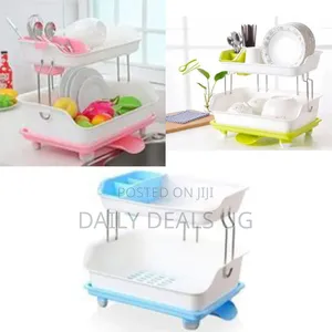 2 Layer Plastic Dish Drying Draining Rack Storage Tray- Multi-Colour