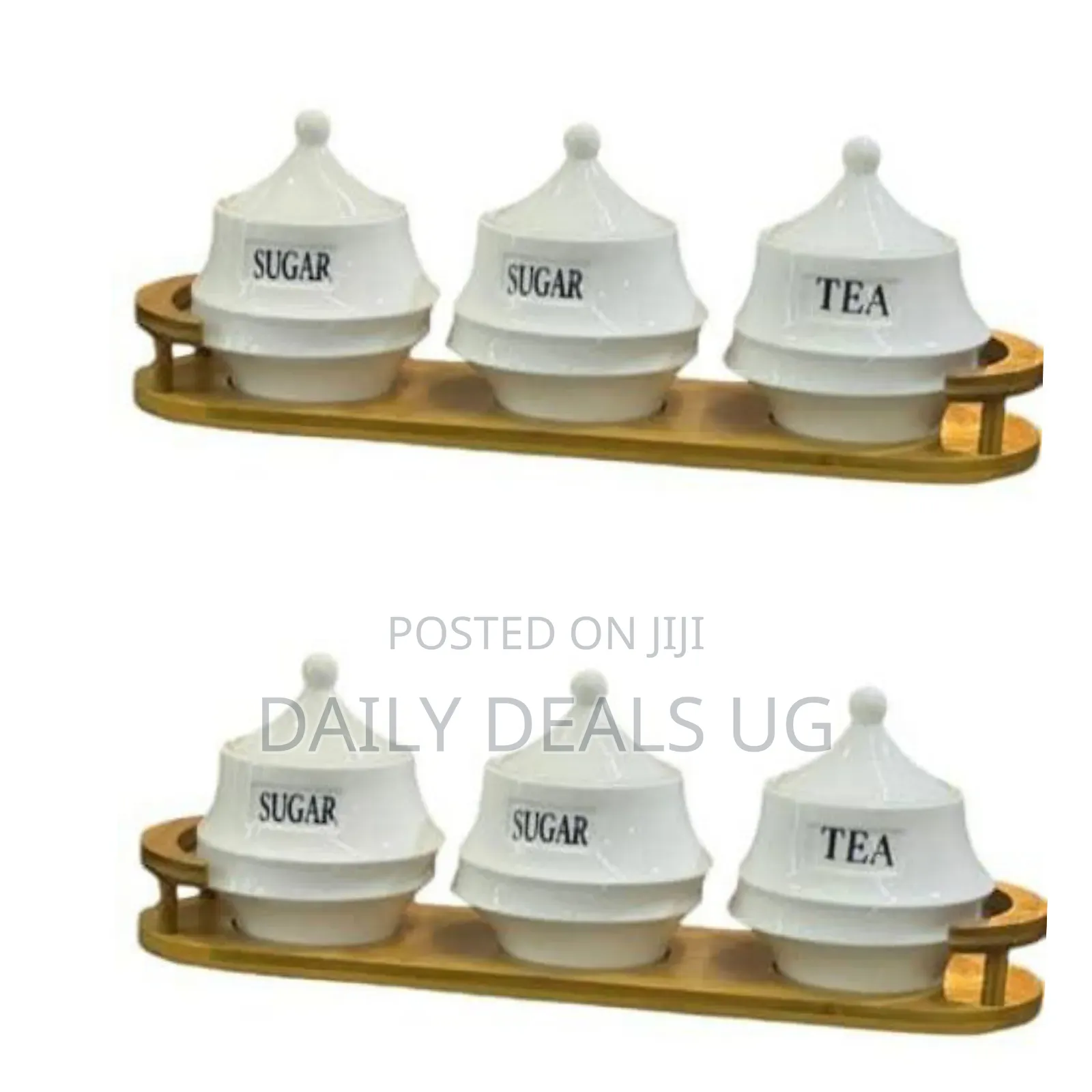 Tea Coffee Sugar 3 Canisters Containers Set With Wooden Bamboo Stand