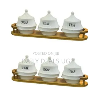 Tea Coffee Sugar 3 Canisters Containers Set With Wooden Bamboo Stand
