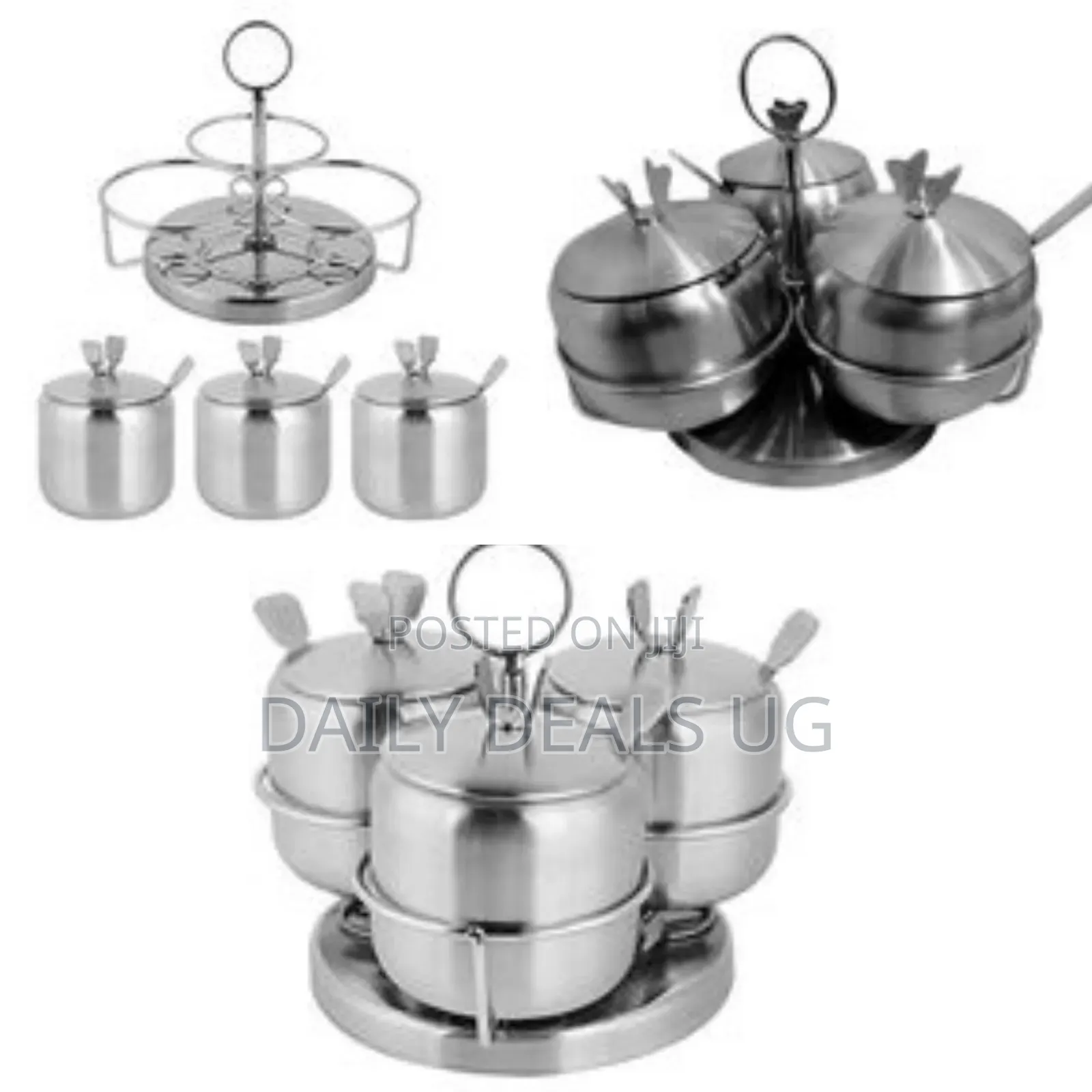 3 Piece Stainless Steel Spice Sugar Bowl Canister Storage Tins-Silver