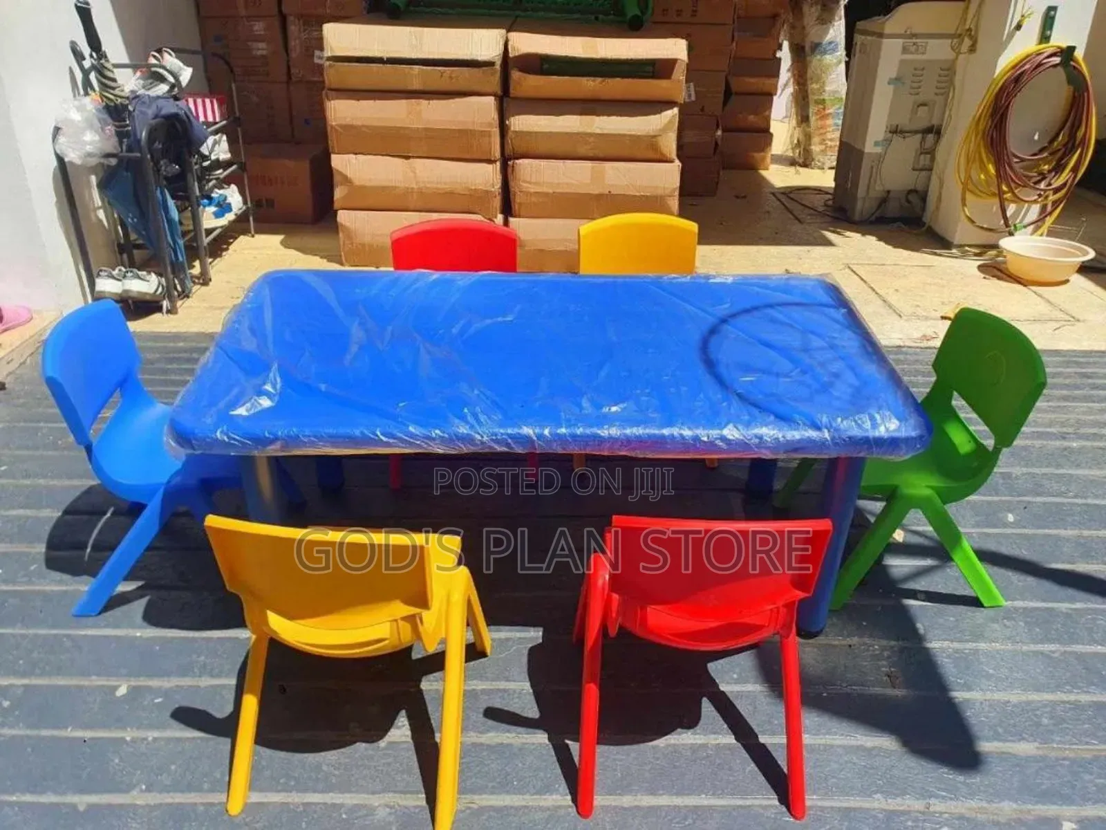 6 Plastic Kids Chairs and Table Set for Nursery
