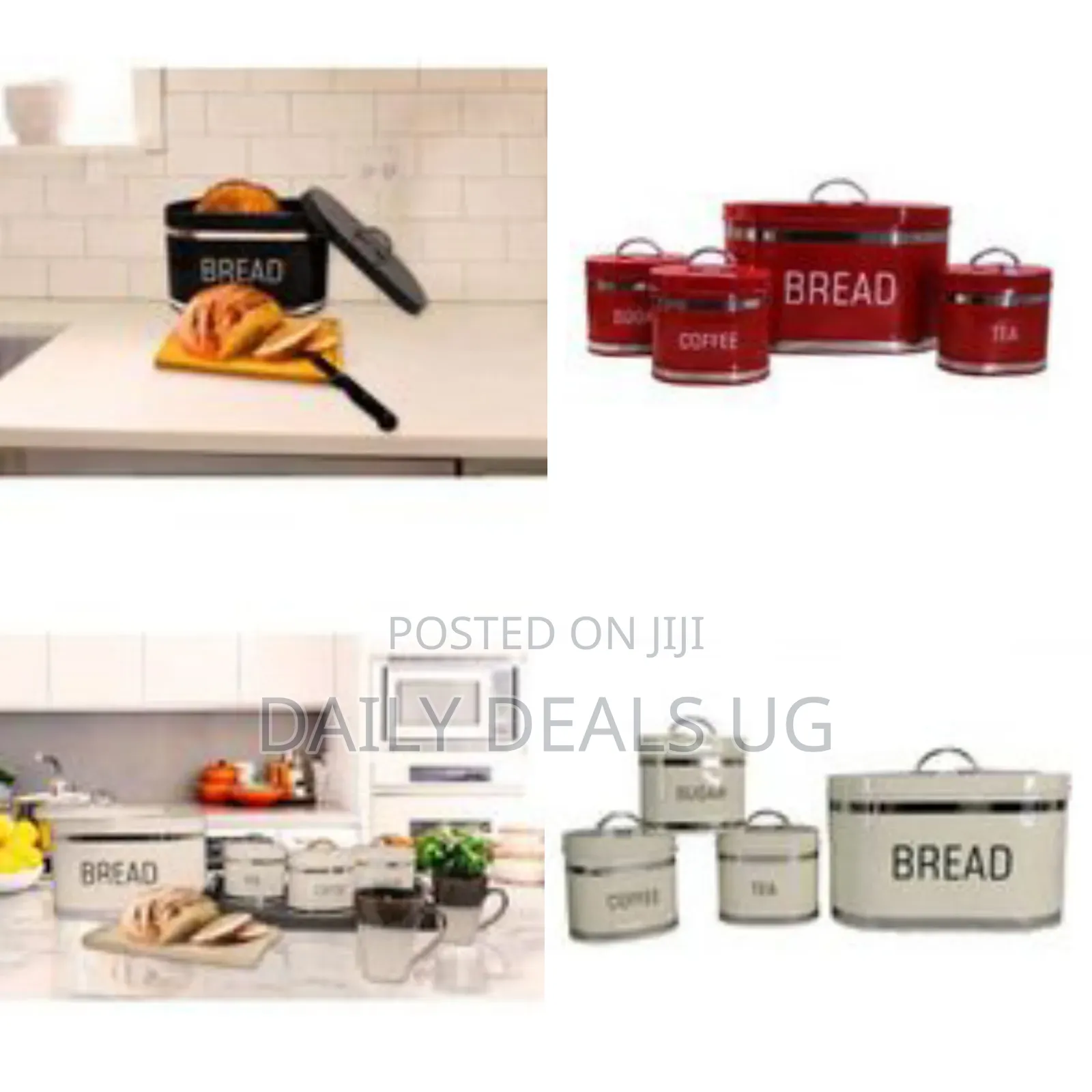 Oval 4 Piece Stainless Steel Bread Bin Tea Coffee Sugar Canister