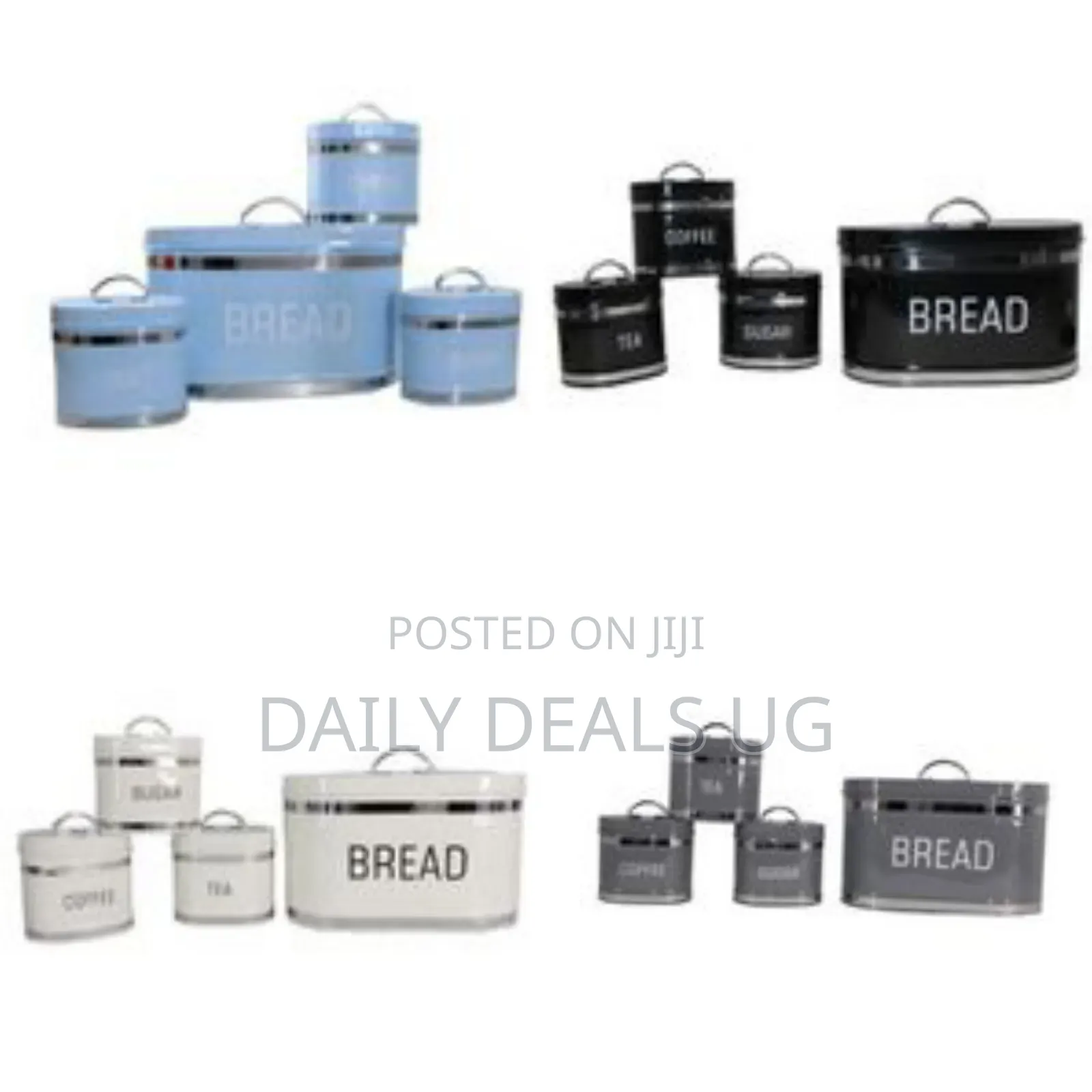 Oval 4 Piece Stainless Steel Bread Bin Tea Coffee Sugar Canister