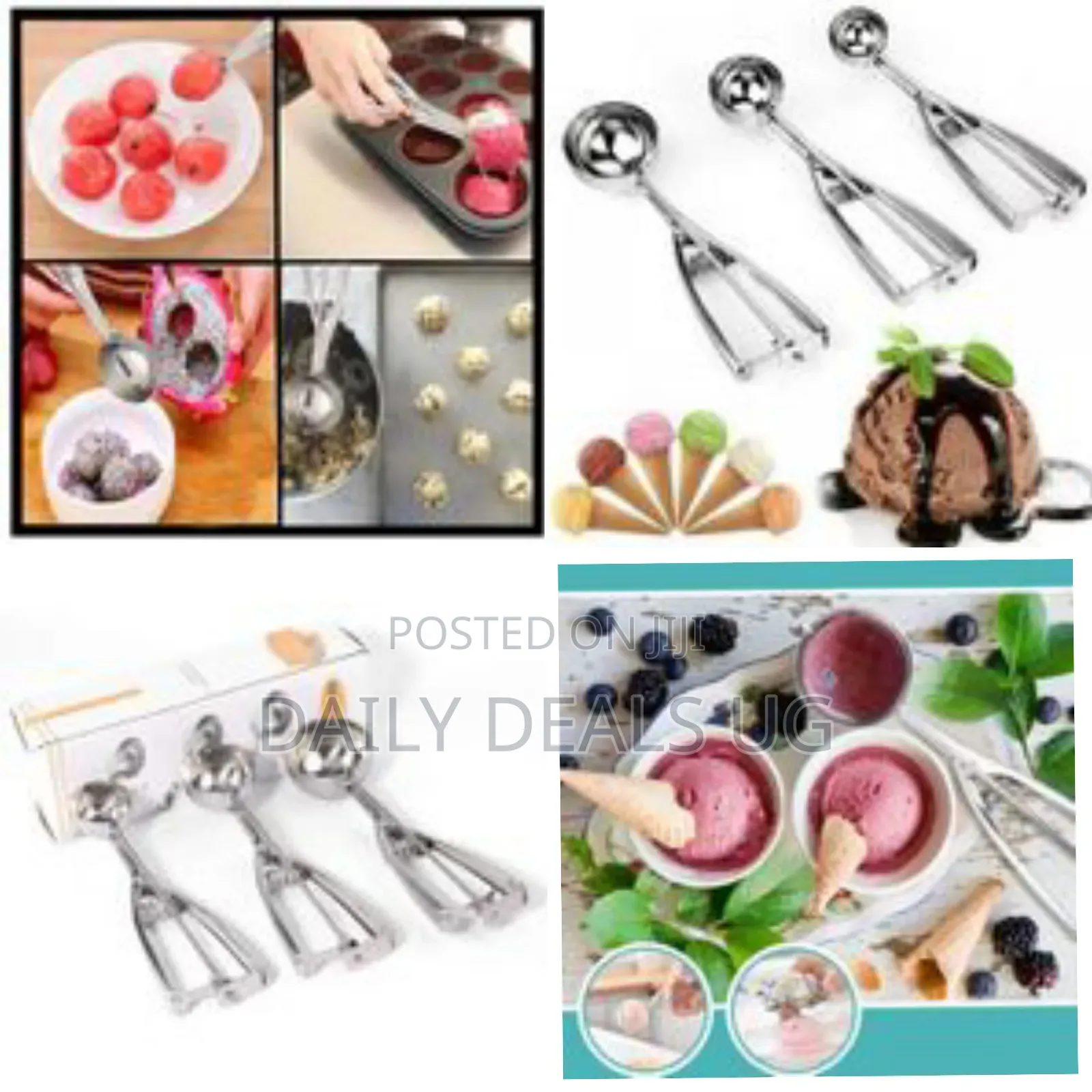 Ice Cream Scoop Set of 3, Stainless Steel With Trigger Release