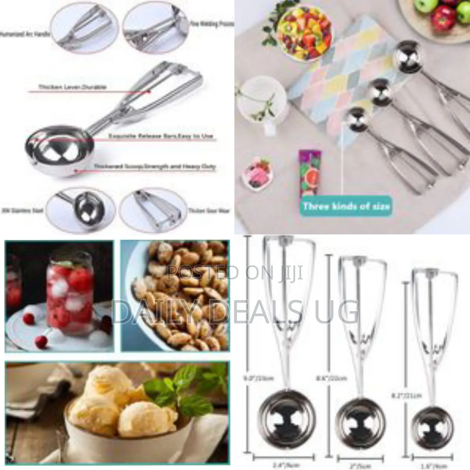 Ice Cream Scoop Set of 3, Stainless Steel With Trigger Release