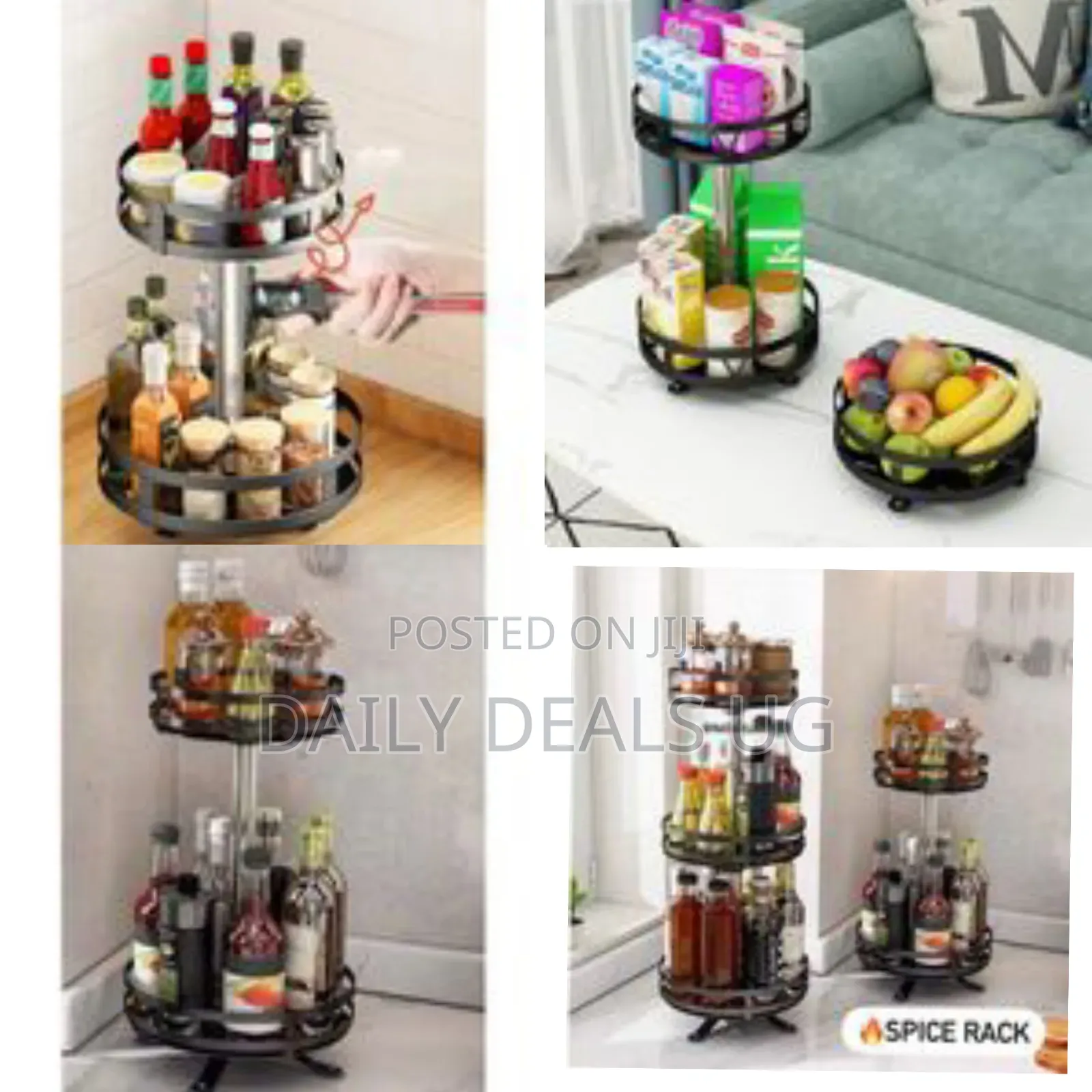 2 Tier 360° Rotatating Kitchen Trolley Shelf Spice Storage Rack