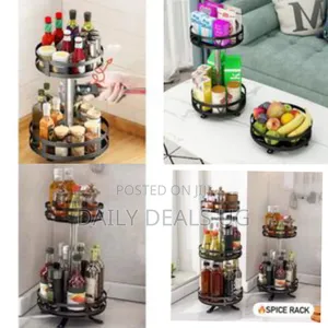 2 Tier 360° Rotatating Kitchen Trolley Shelf Spice Storage Rack