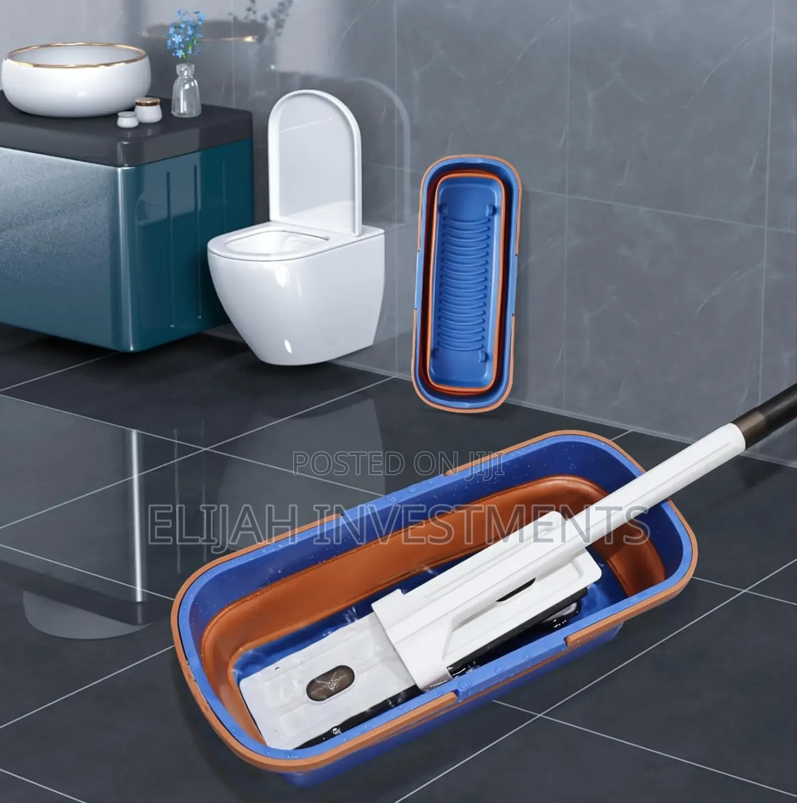 Large Flat Foldable Cleaning Bucket With Mop
