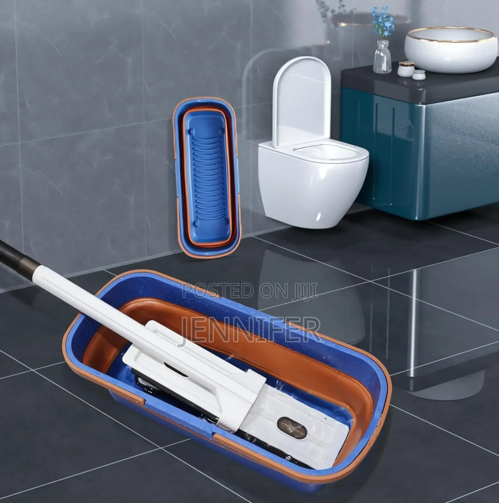Large Flat Foldable Cleaning Bucket With Mop