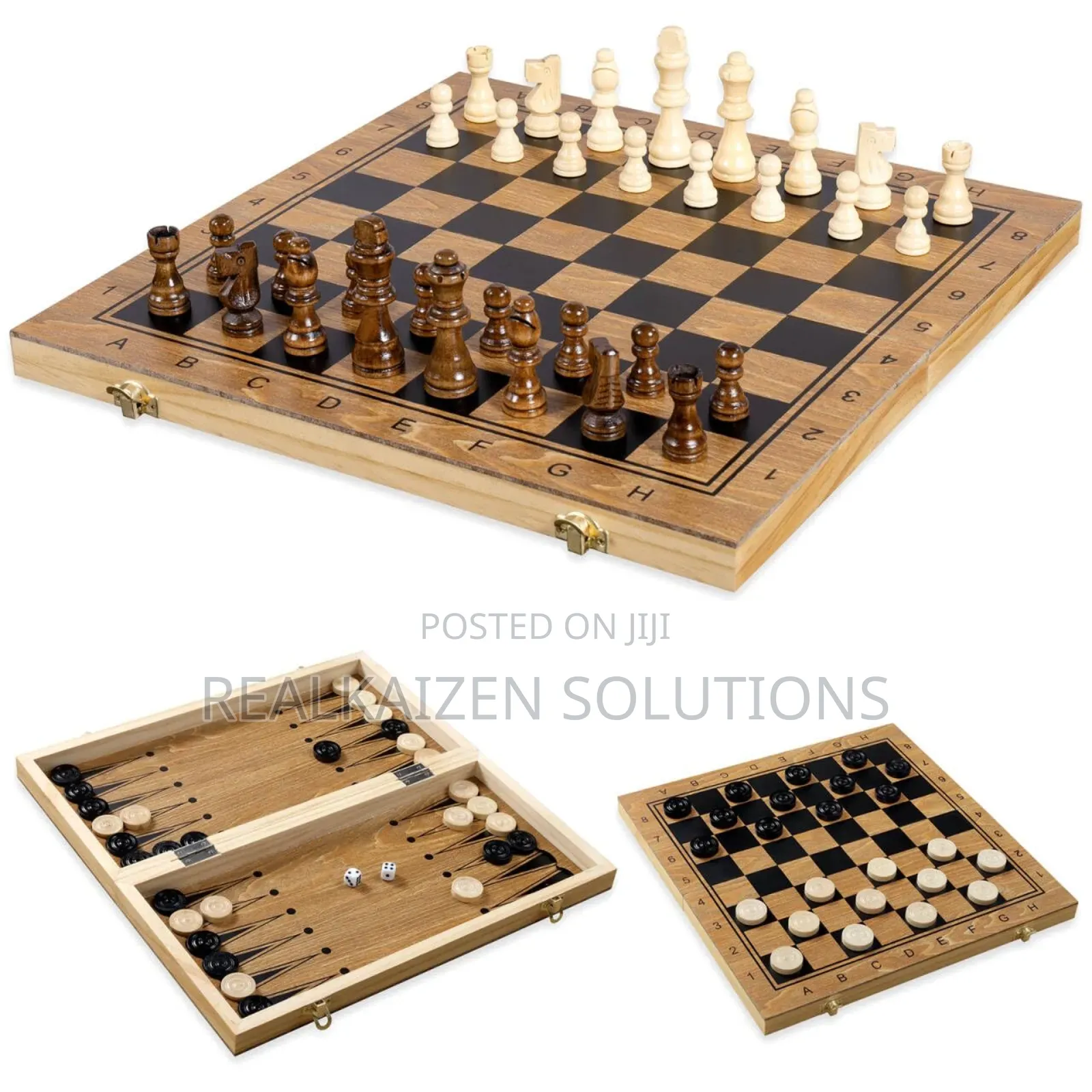 Zoocen 3-in-1 Wooden Chess| Checkers| Backgammon| Board Game