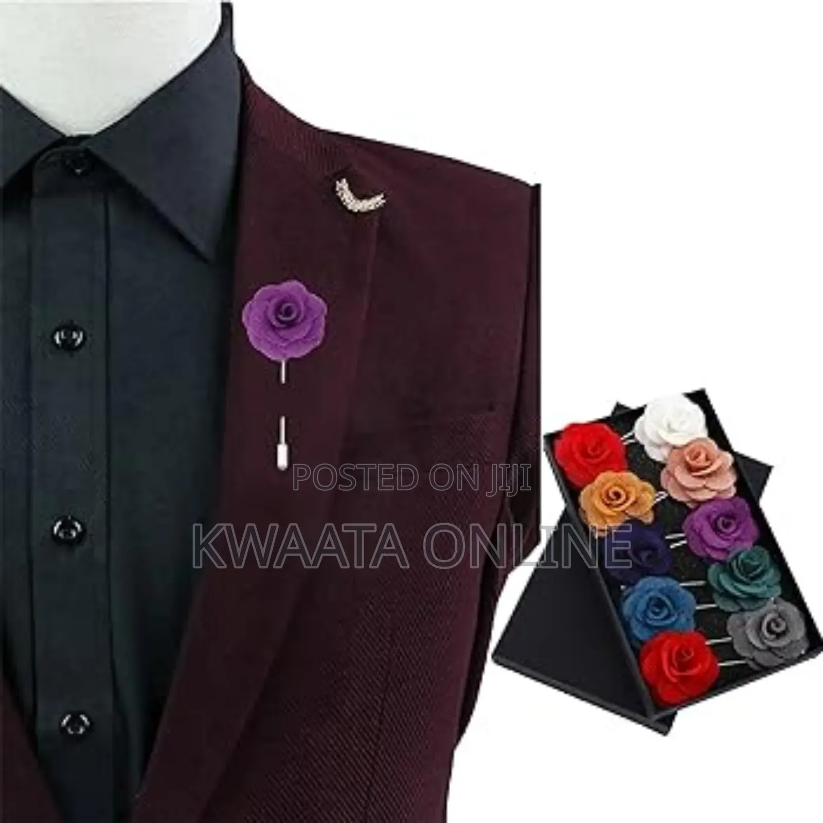 Men's Lapel Pin Fabric Flower Decor Boutonniere Pin Wedding Brooch