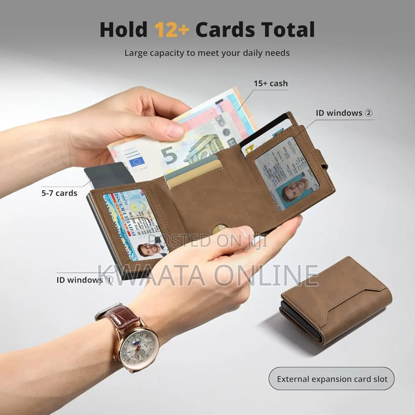Mens Wallet, Slim Pop Up Card Holder Smart Card Cases With Coin Pocket