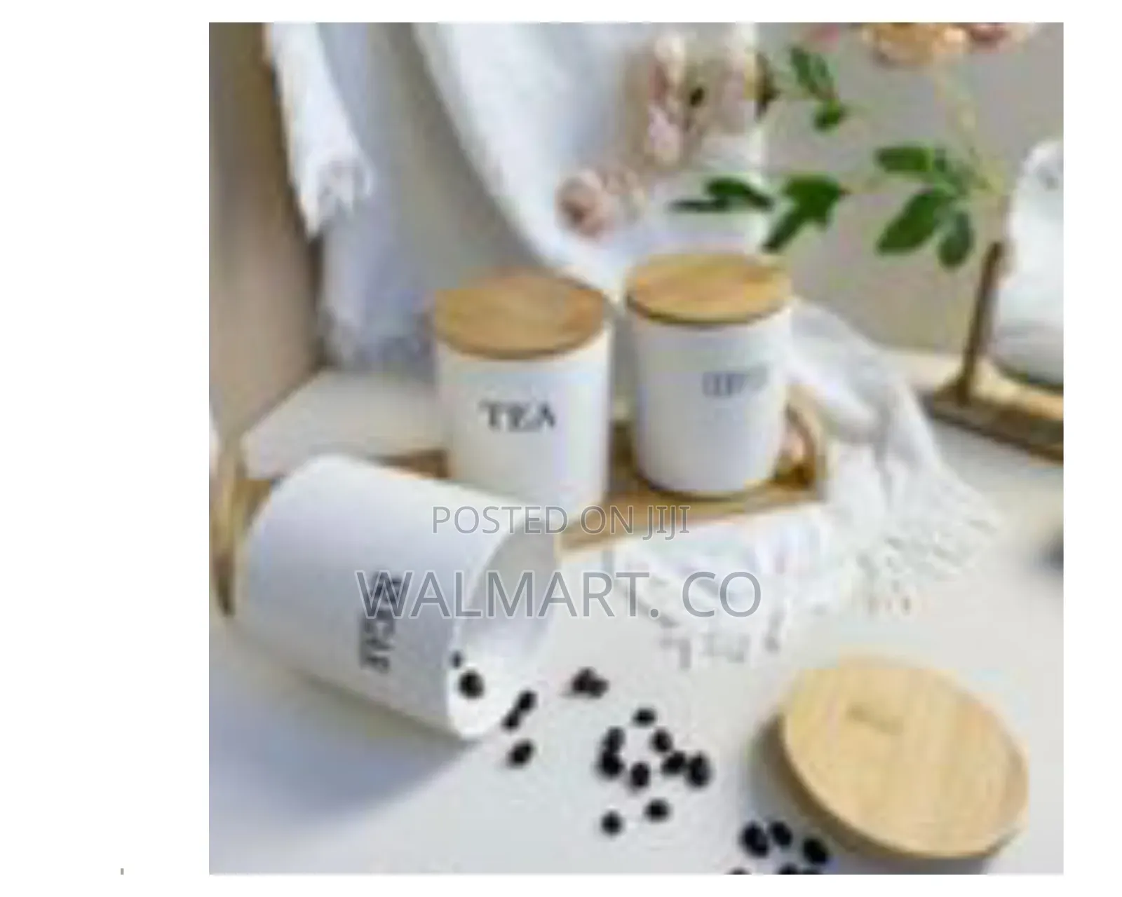 A Set of 3 Sealed Ceramic Jars for Sugar,Tea,Coffee