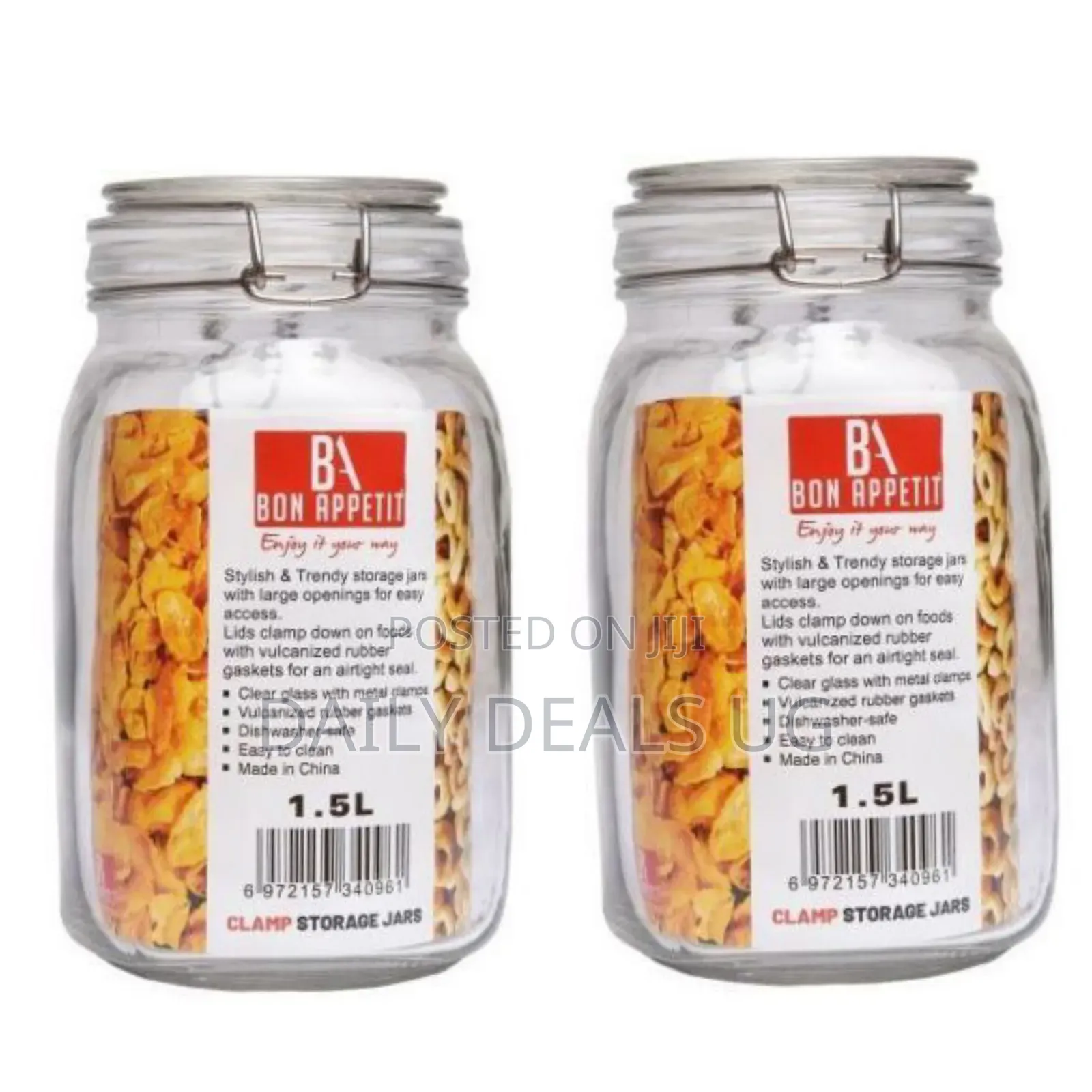 0.75litre Glass Clip Jar, Cereal Food Cookie Storage Tin, Colourless