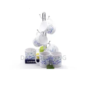 6 Pieces of Luminarc Blue Flower Tea Coffee Mug Cups -White