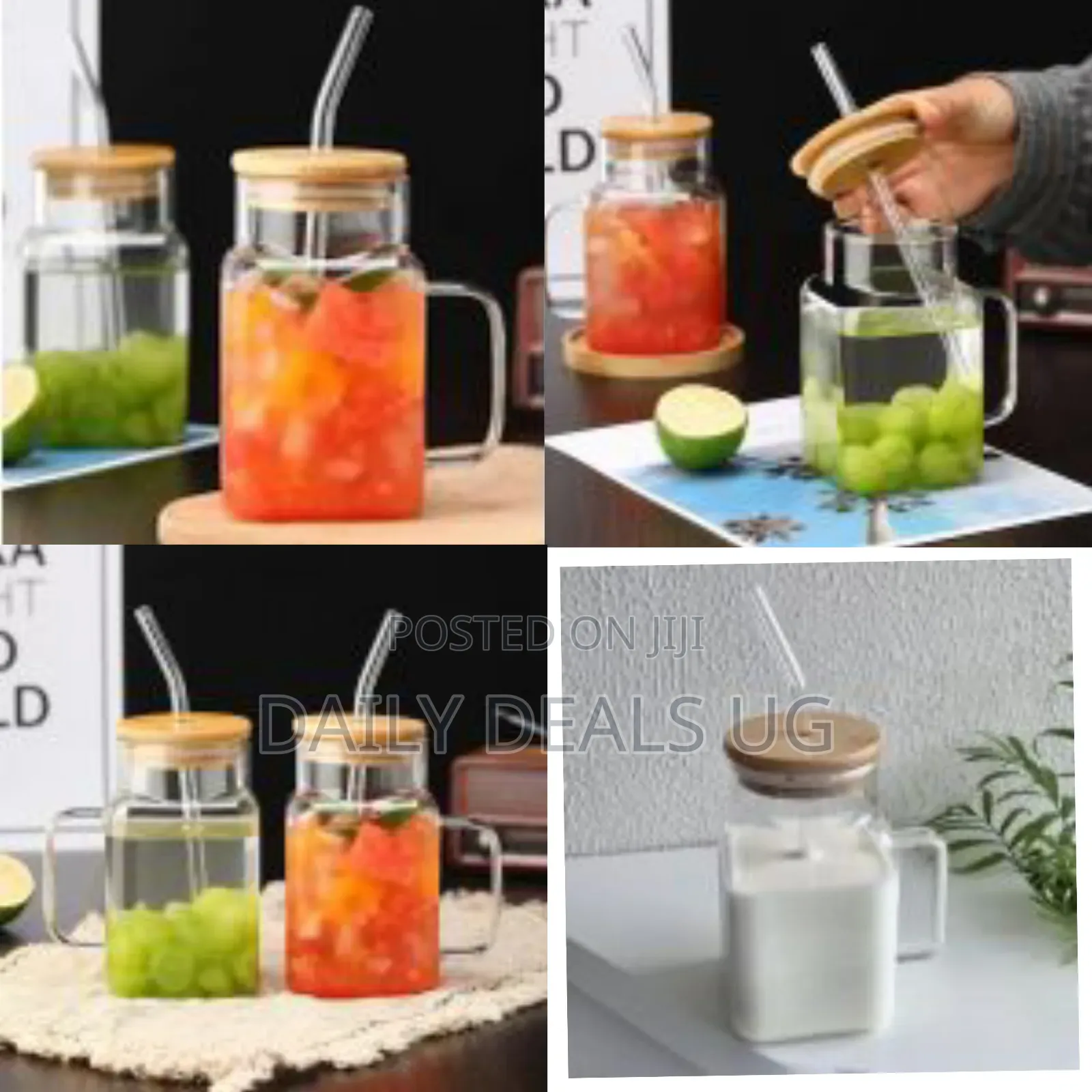 6 Piece of 500ml Glass Coffee Drinking Glass Cups With Bamboo Lid
