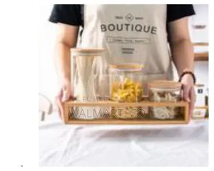 3 Pieces of Glass Sealed Jar With Bamboo Wood Storage