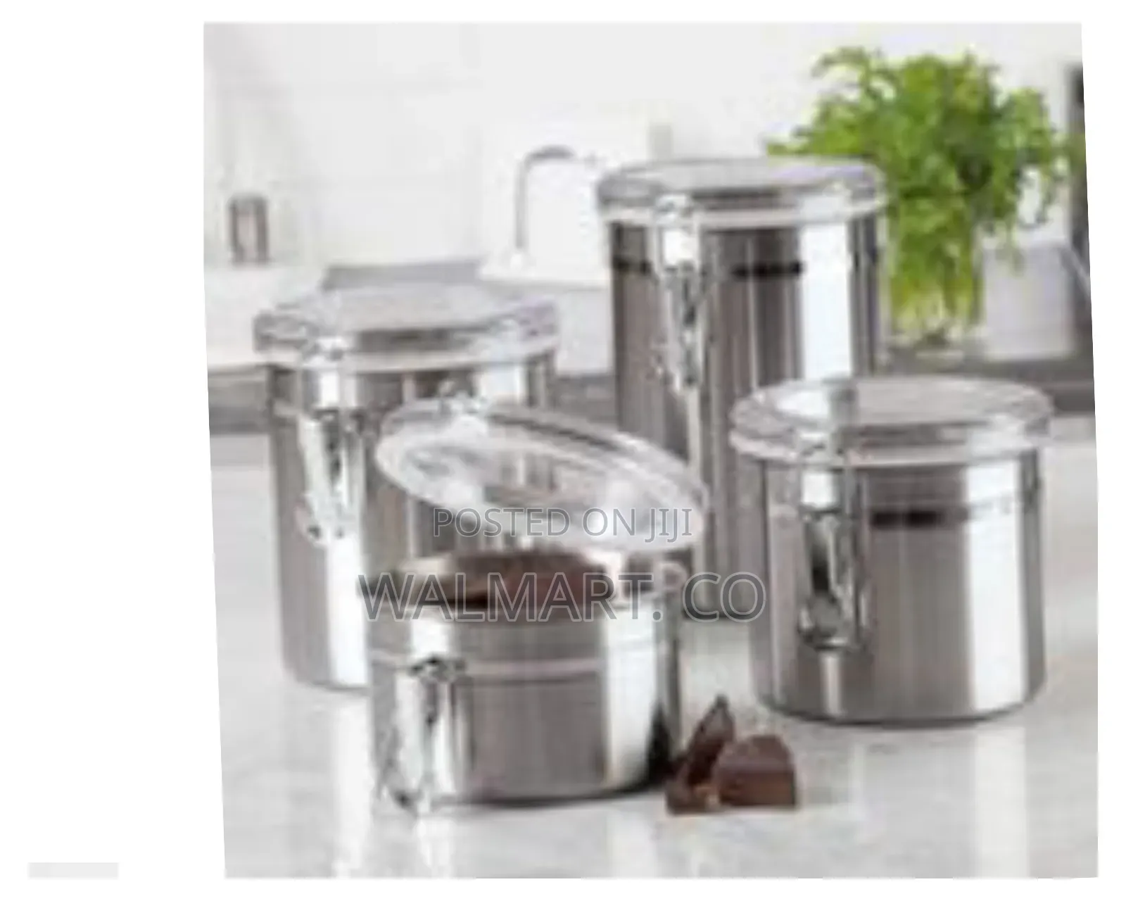 4 Piece Stainless Steel Canister Storage Tins With Acrylic Lid